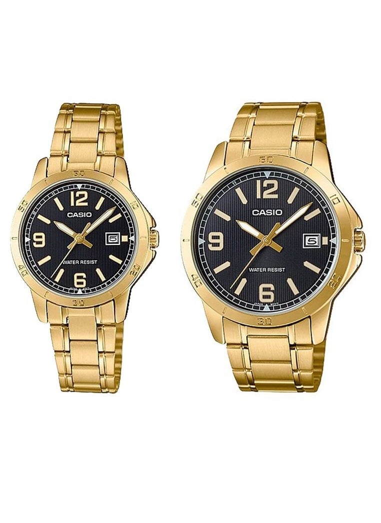 CASIO ساعة كاسيو زوجية انالوج بعقارب باللون الذهبي MTP/LTP-V004G-1BUDF  - Image 1