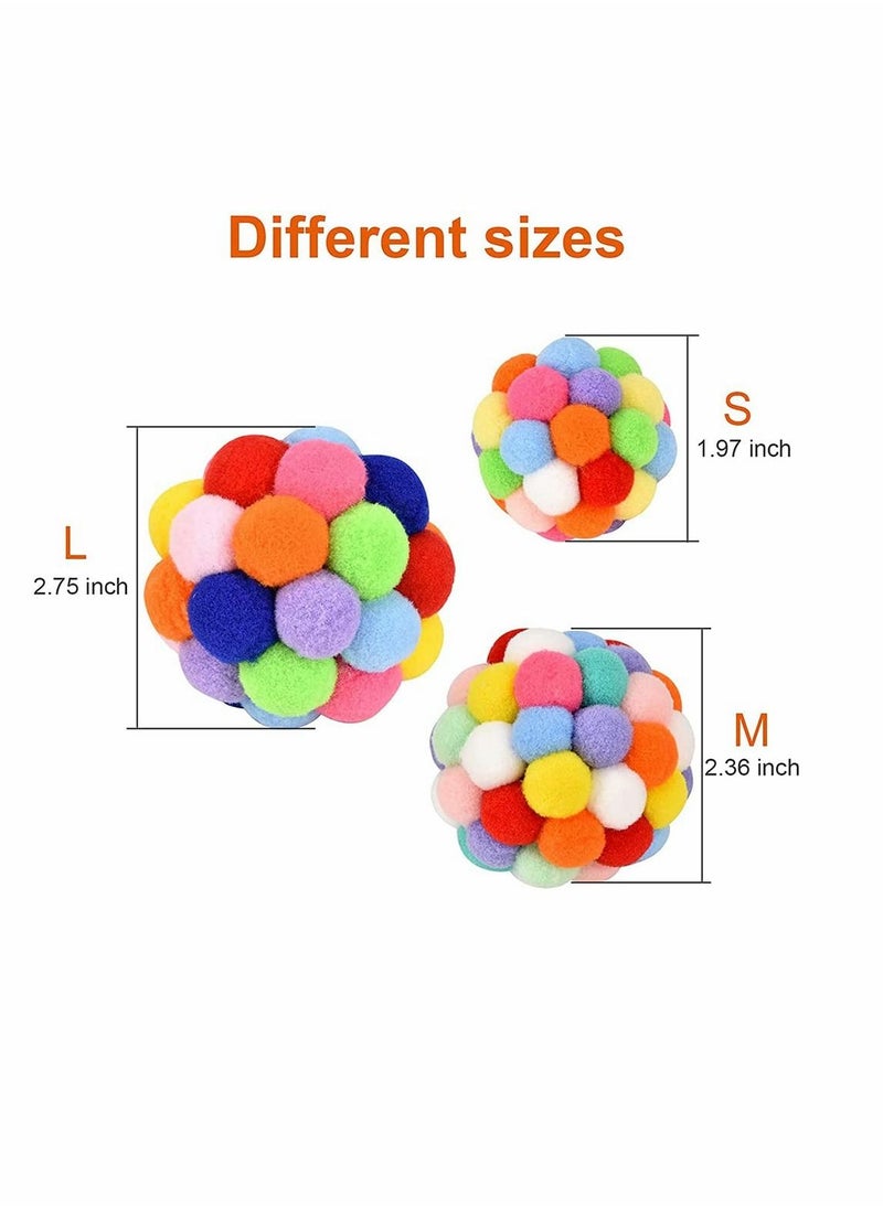 Cat Toy Balls with Bell, Random Color Soft Fuzzy Balls Built in Bell for Cats, Interactive Playing Chewing Toys for Indoor Cats and Kittens