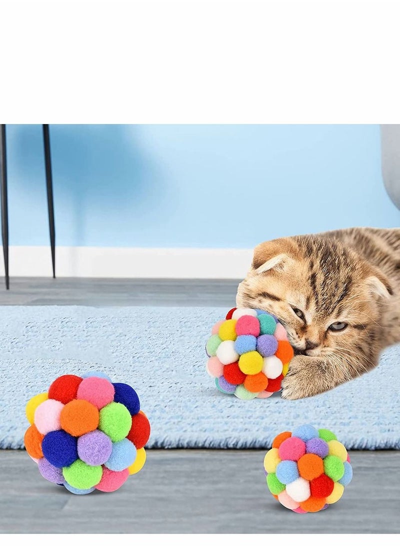 Cat Toy Balls with Bell, Random Color Soft Fuzzy Balls Built in Bell for Cats, Interactive Playing Chewing Toys for Indoor Cats and Kittens