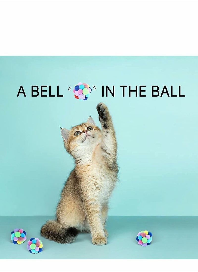 Cat Toy Balls with Bell, Random Color Soft Fuzzy Balls Built in Bell for Cats, Interactive Playing Chewing Toys for Indoor Cats and Kittens