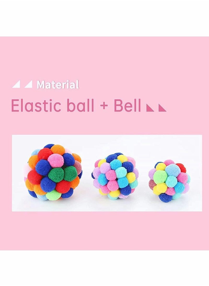 Cat Toy Balls with Bell, Random Color Soft Fuzzy Balls Built in Bell for Cats, Interactive Playing Chewing Toys for Indoor Cats and Kittens