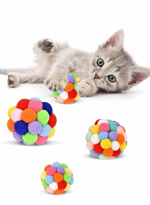 Cat Toy Balls with Bell, Random Color Soft Fuzzy Balls Built in Bell for Cats, Interactive Playing Chewing Toys for Indoor Cats and Kittens