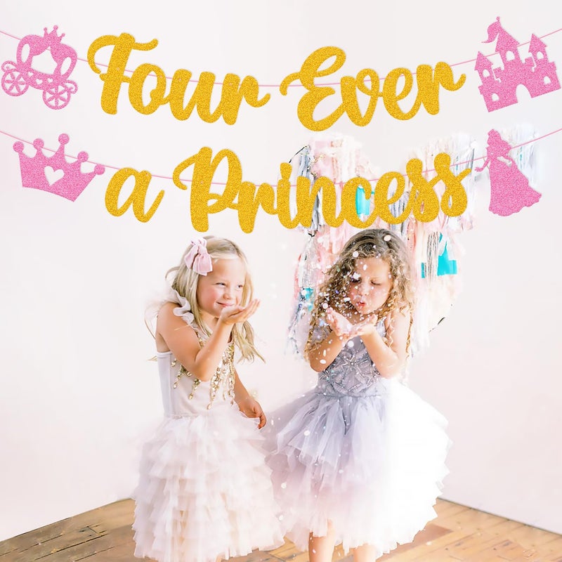 YWLACC Four Ever A Princess Banner Beautiful Princess Girl 4th Birthday Party Decorations Our Little Princess 4 Years Old Birthday Party Supplies - Image 4