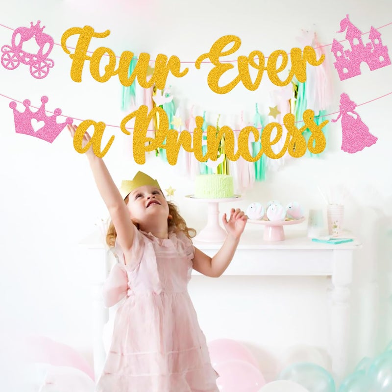 YWLACC Four Ever A Princess Banner Beautiful Princess Girl 4th Birthday Party Decorations Our Little Princess 4 Years Old Birthday Party Supplies - Image 3