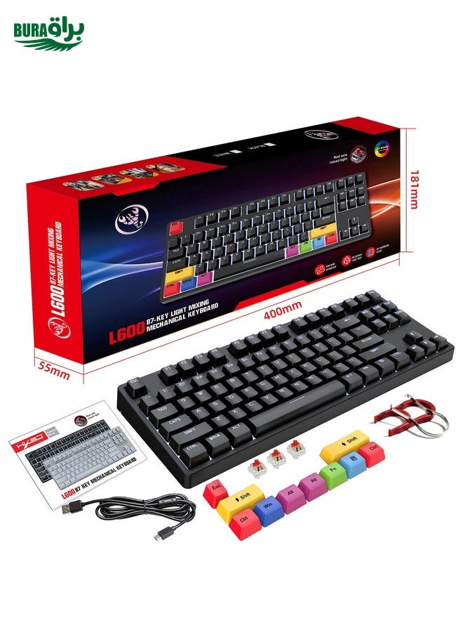 HXSJ L600 87 Keys USB-C / Type-C Wired Red Shaft Mechanical Keyboard with Cool Backlight(Black)