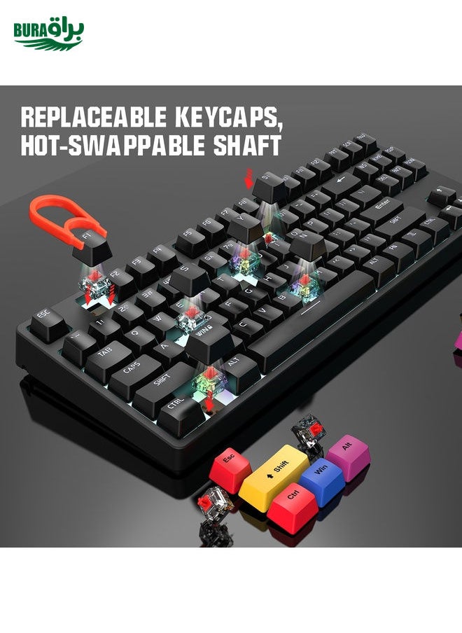 HXSJ L600 87 Keys USB-C / Type-C Wired Red Shaft Mechanical Keyboard with Cool Backlight(Black)