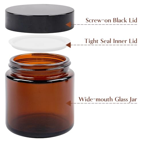 TUZAZO 4 Oz Thick Amber Round Glass Jars with Inner Lids and Black Lids, 12 Pack Small Empty Candle Making Jars/Cosmetic Containers for Lotions, Creams, Body Butters, Essential oil Beauty Products - Image 4