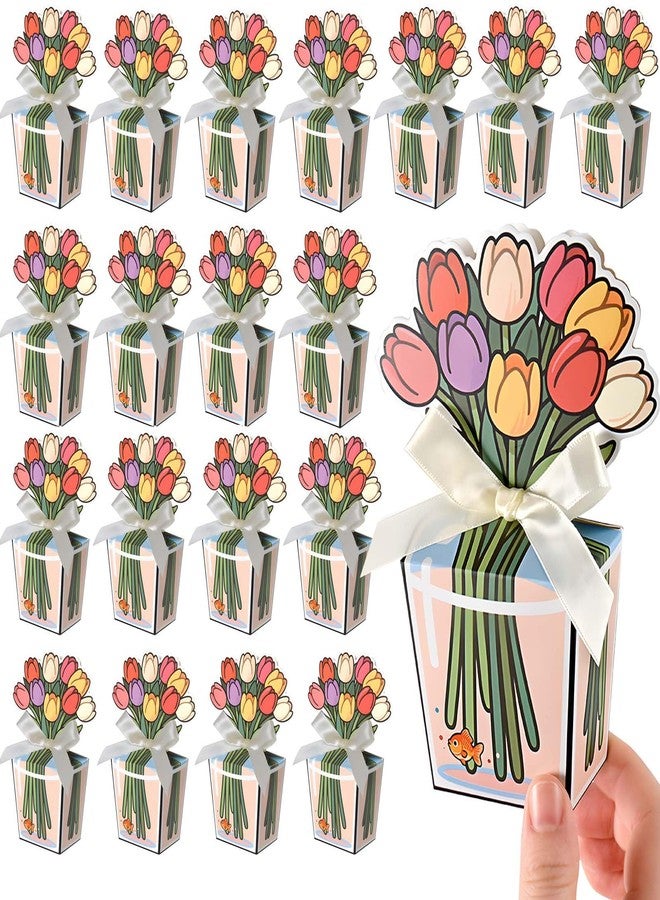 Tizee 3D Floral Gable Boxes with Ribbon - Mini Gift Bags for Party Favors, Birthday, Wedding, Mothers Day, Cookies, Candy, and More (20 Pack) - Image 1