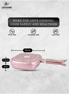 Life Smile 32CM Smart Double Grill Pan - Stone Design - 100% PFOA FREE - Flipping Grill Frying Pan | Multiple Hob Compatibility  - Image 3