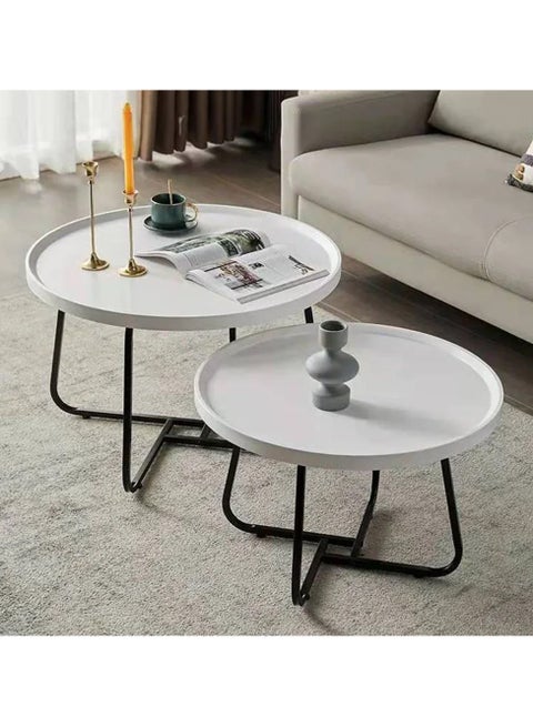 Coffee Table Set of 2 Stackable MDF Top Side Table Round Set Table Combination Small Set Table Set Industrial Style Side Table Round for Living Room, Balcony