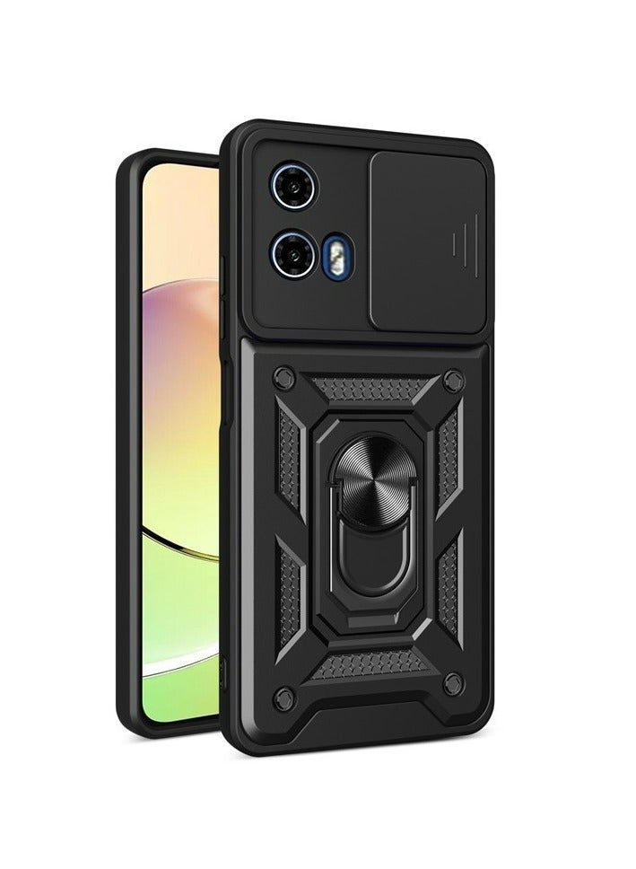 Case Cover for Motorola G04 4G / E14 4G / G04s 4G 4G, Slide Camera Lens Cover, 360°Rotating Kickstand Ring, Support Magnetic Car Mount Shockproof Mobile Phone Case Black - Image 1