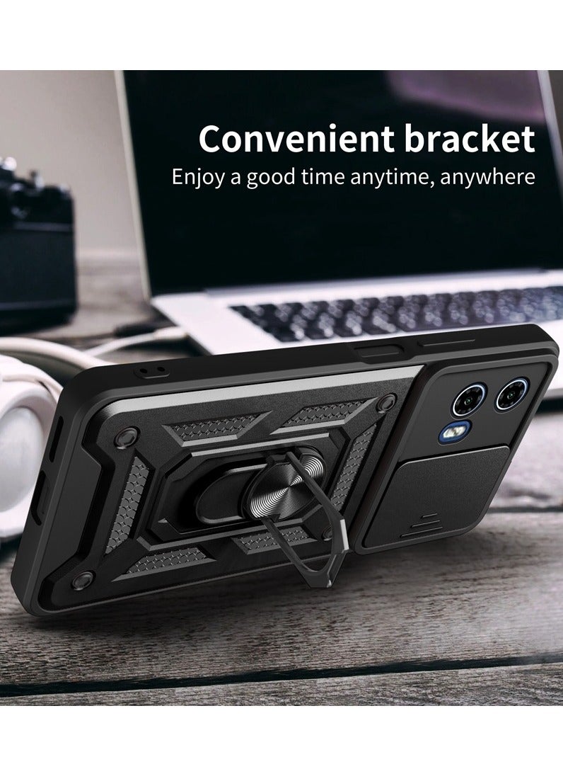 Case Cover for Motorola G04 4G / E14 4G / G04s 4G 4G, Slide Camera Lens Cover, 360°Rotating Kickstand Ring, Support Magnetic Car Mount Shockproof Mobile Phone Case Black - Image 4