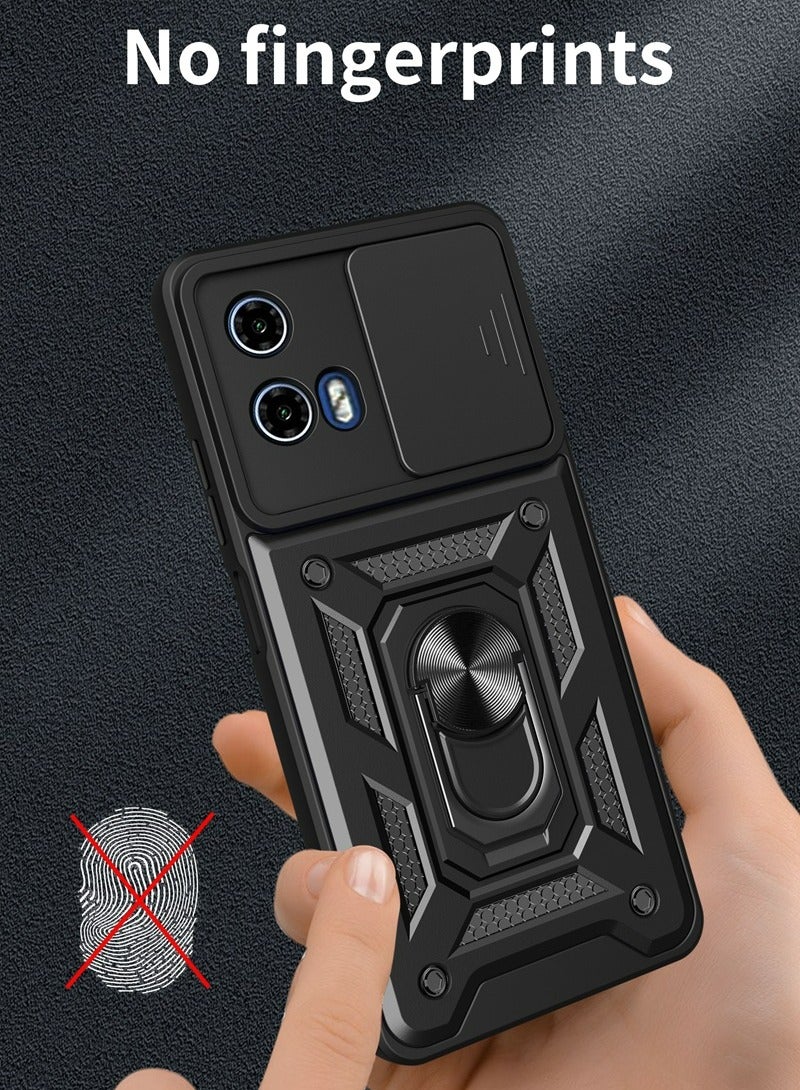 Case Cover for Motorola G04 4G / E14 4G / G04s 4G 4G, Slide Camera Lens Cover, 360°Rotating Kickstand Ring, Support Magnetic Car Mount Shockproof Mobile Phone Case Black - Image 3