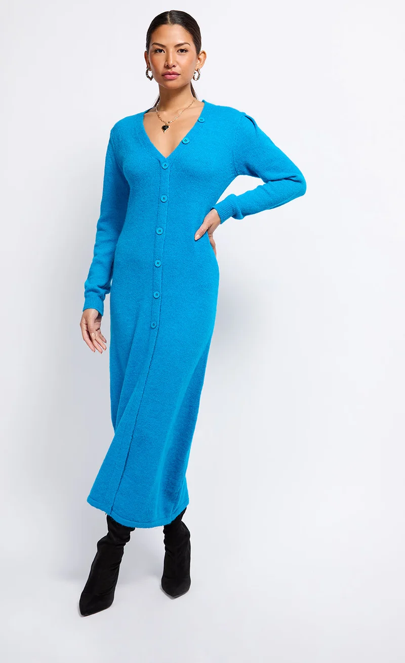 Little Mistress Azure Blue Knit Midaxi Dress