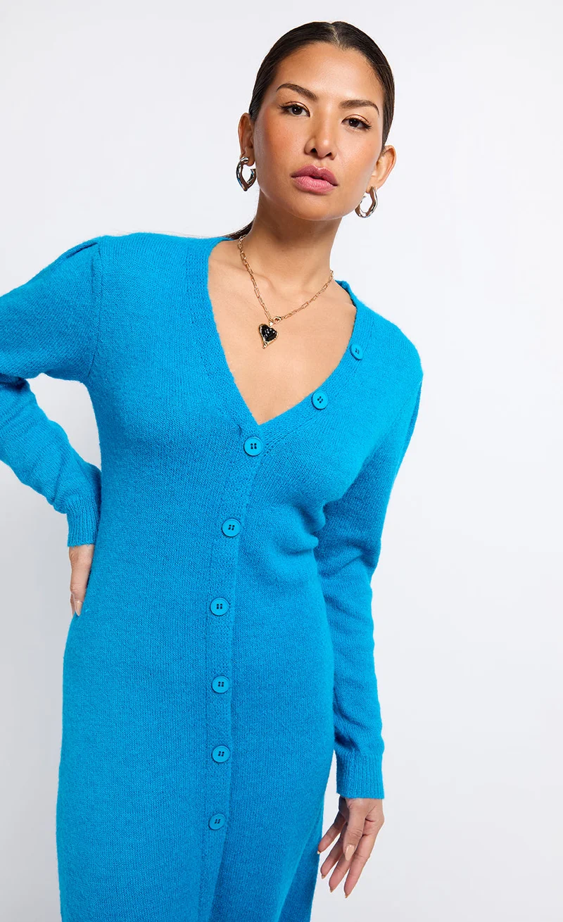 Little Mistress Azure Blue Knit Midaxi Dress