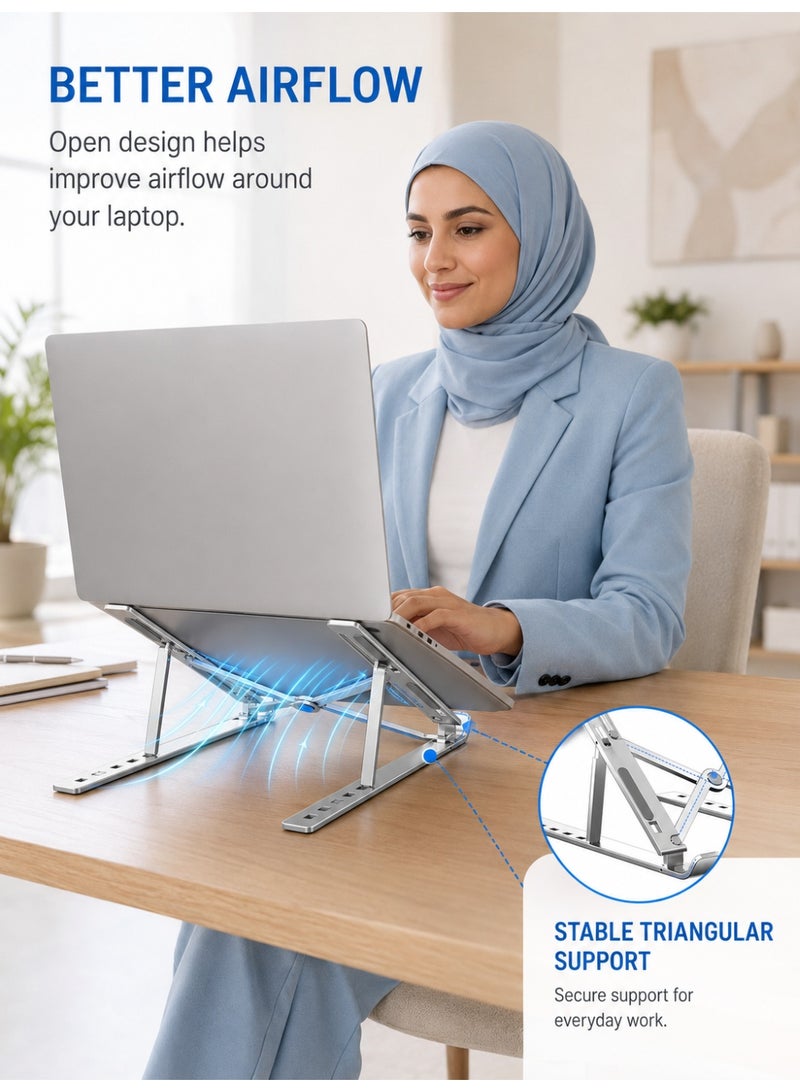 Adjustable Foldable Aluminum Alloy Laptop Stand, Ergonomic Multi-Angle Notebook Riser, Portable Anti-Slip Laptop Holder Compatible with 10-16 Inch Laptops & Tablets - Image 3