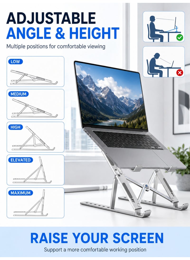 Adjustable Foldable Aluminum Alloy Laptop Stand, Ergonomic Multi-Angle Notebook Riser, Portable Anti-Slip Laptop Holder Compatible with 10-16 Inch Laptops & Tablets - Image 5
