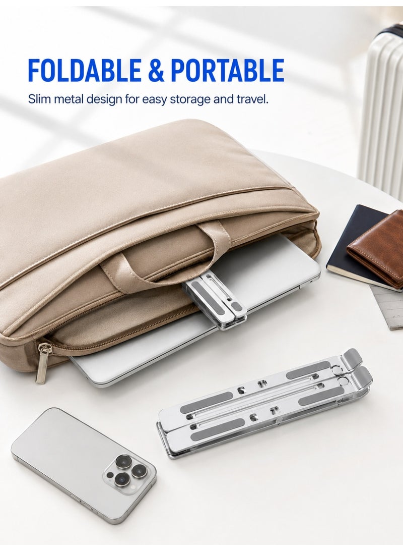 Adjustable Foldable Aluminum Alloy Laptop Stand, Ergonomic Multi-Angle Notebook Riser, Portable Anti-Slip Laptop Holder Compatible with 10-16 Inch Laptops & Tablets - Image 4