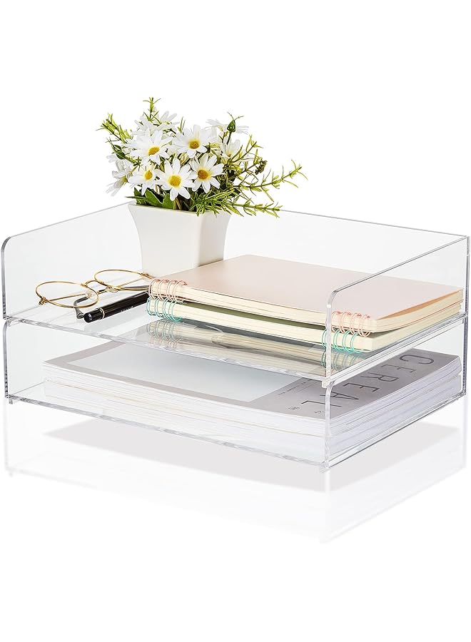 erorex Acrylic Desk Organizers And Accessories Tier Paper File Organizer Tray Stackable Document Clear Desk Accessories For Office Workspace Organization 315 X 222 X 137 Mm 12.4 X 8.74 X 5.39 Inch - Image 1