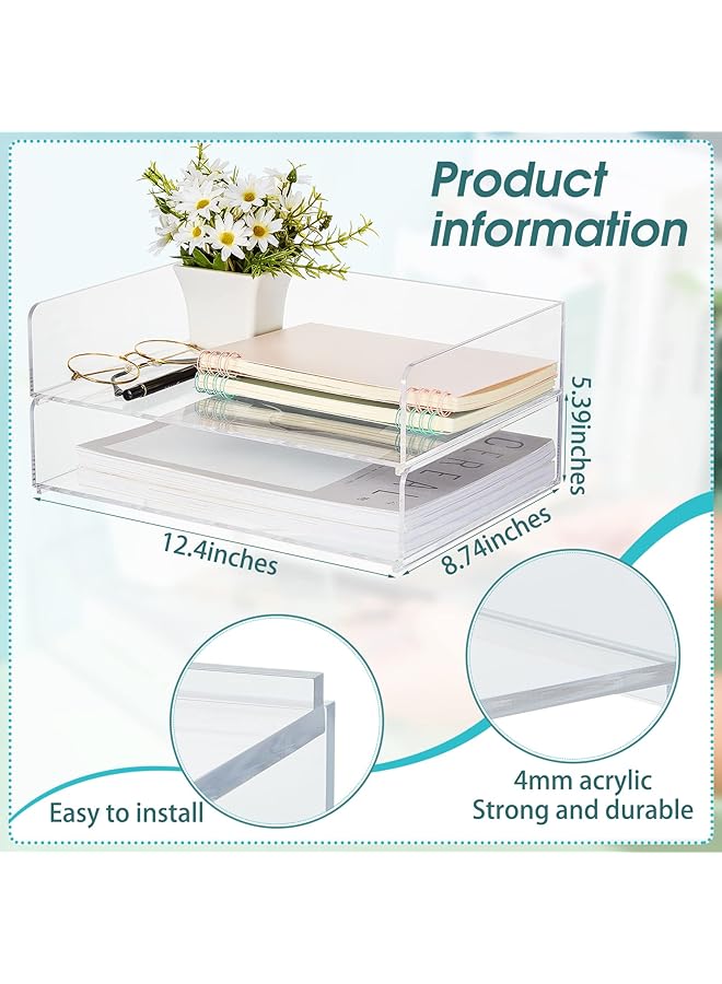 erorex Acrylic Desk Organizers And Accessories Tier Paper File Organizer Tray Stackable Document Clear Desk Accessories For Office Workspace Organization 315 X 222 X 137 Mm 12.4 X 8.74 X 5.39 Inch - Image 2