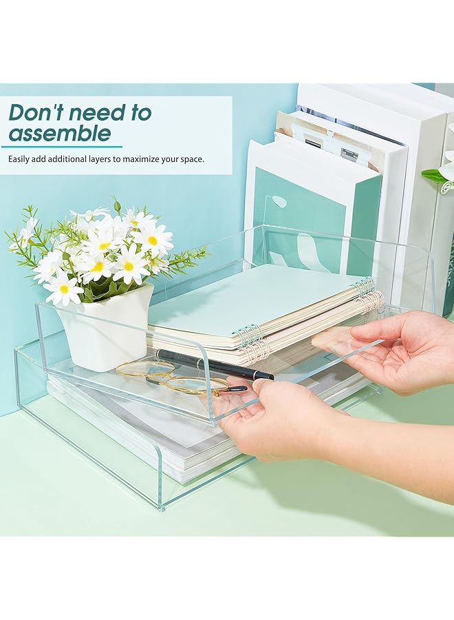 erorex Acrylic Desk Organizers And Accessories Tier Paper File Organizer Tray Stackable Document Clear Desk Accessories For Office Workspace Organization 315 X 222 X 137 Mm 12.4 X 8.74 X 5.39 Inch - Image 4