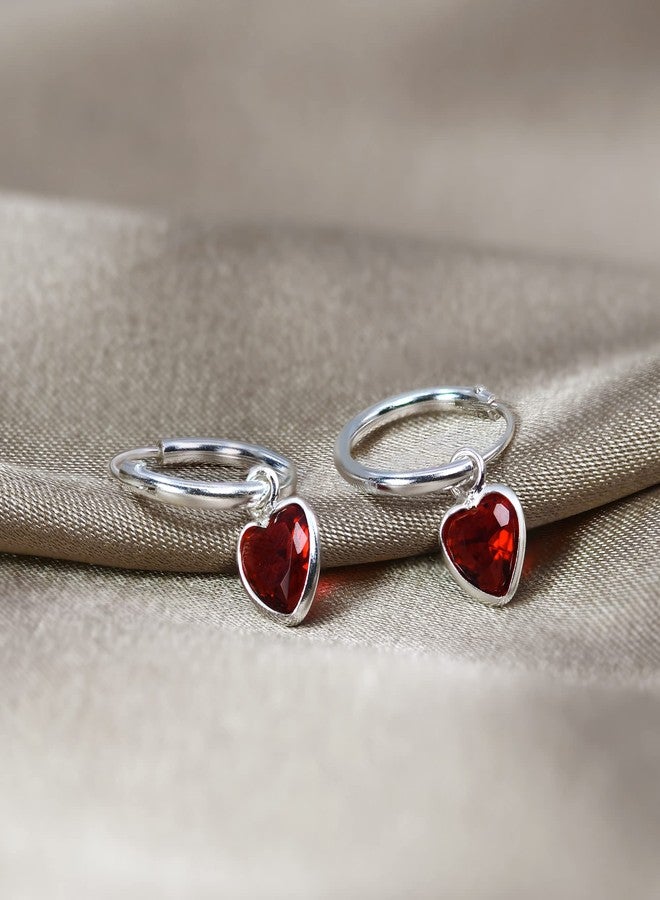 ايرافيدا أقراط متدلية من الفضة الإسترليني عيار 925 مرصعة بالزركونيا المكعبة الحمراء على شكل قلب لامع من إيرافيدا | قلب من الفضة الإسترليني | أقراط متدلية من الفضة - Image 4