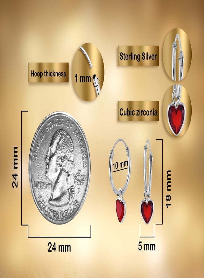 ايرافيدا أقراط متدلية من الفضة الإسترليني عيار 925 مرصعة بالزركونيا المكعبة الحمراء على شكل قلب لامع من إيرافيدا | قلب من الفضة الإسترليني | أقراط متدلية من الفضة - Image 3