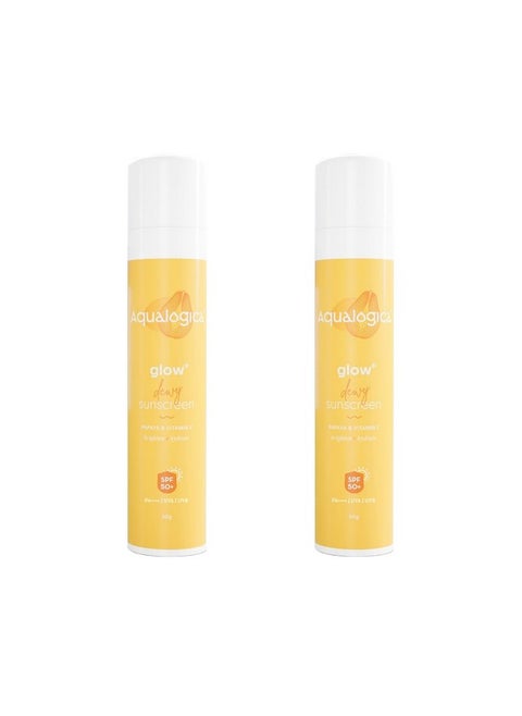 واقي شمسي Glow+ Dewy لجميع أنواع البشرة | يحتوي على البابايا وفيتامين C | حماية من الأشعة فوق البنفسجية UVA/B والضوء الأزرق | يقاوم الاسمرار ويفتح البشرة | عامل حماية من أشعة الشمس SPF 50 Pa++++ (50 جرام) (عبوة من قطعتين)