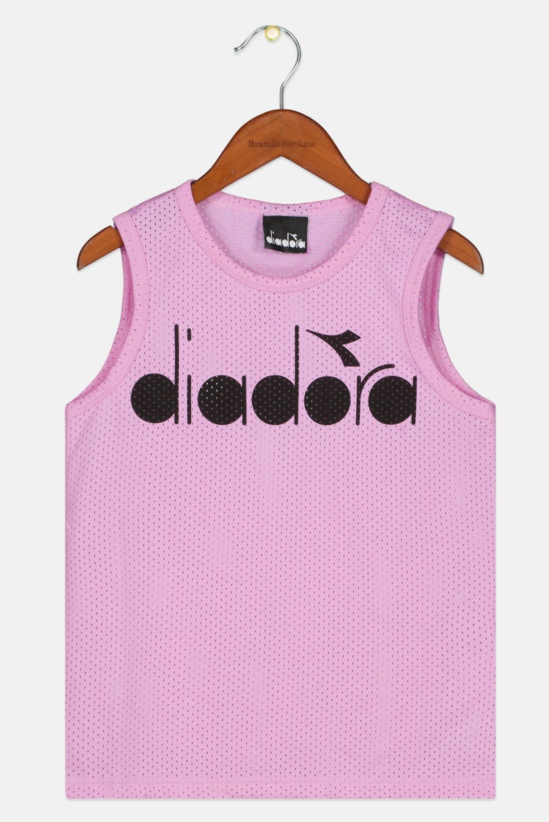 DIADORA Toddlers Girl Sleeveless Brand Logo Top, Pink/Black - Image 1