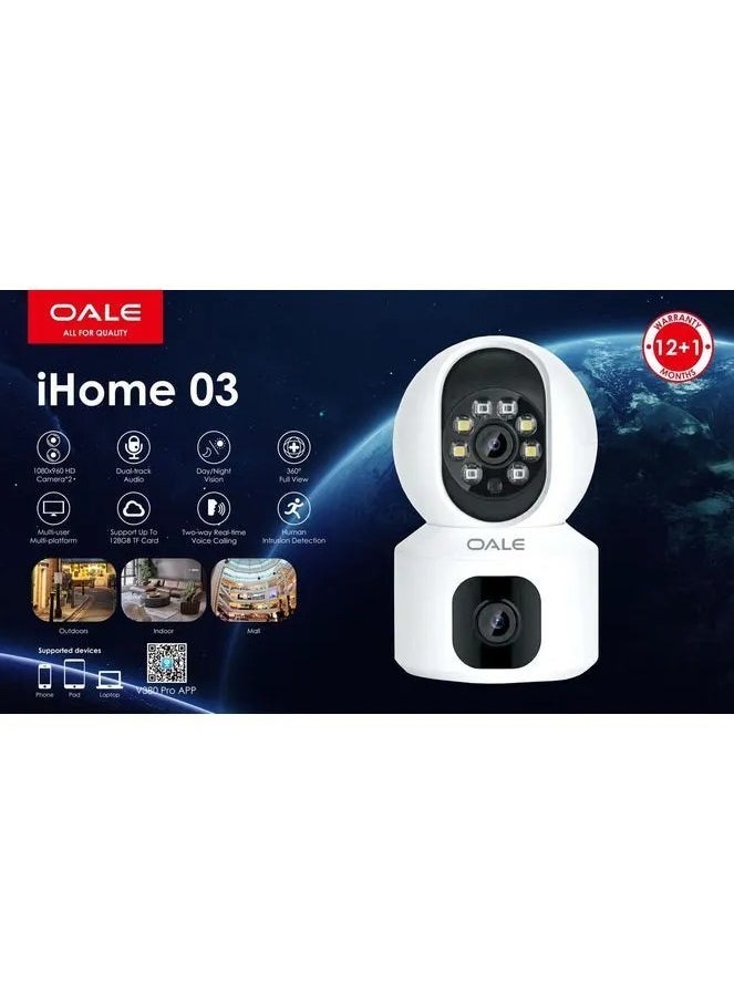 OALE Security Camera iHome 03 - 360° Full view Dual Track and Audio Support with Night Vision Motion Detect  - Image 2