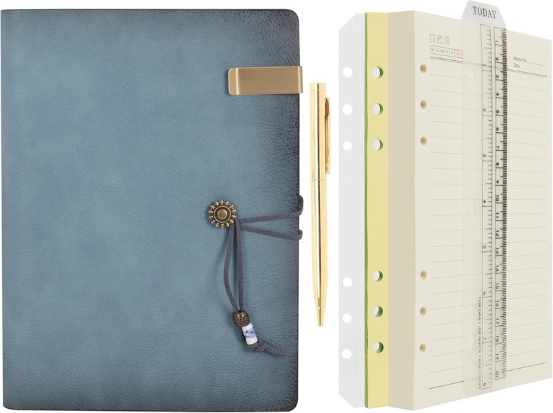 WONDERPOOL Leather Diary Notebook Ring Binder - Refillable Folder Writing Paper Spiral Business Notepads Vintage Cover for Office Plan Travel Organiser (A-Cyan, A5) - Image 1
