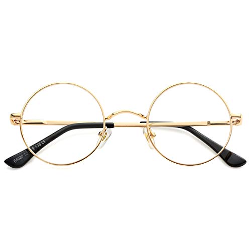 Kursan Small Round Clear Lens Glasses Non Prescription Circle Metal Frame Eyewear (Gold) - Image 4