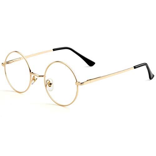 Kursan Small Round Clear Lens Glasses Non Prescription Circle Metal Frame Eyewear (Gold) - Image 1