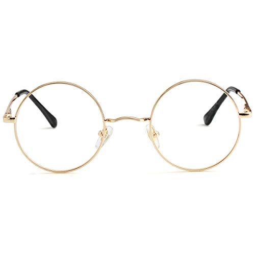 Kursan Small Round Clear Lens Glasses Non Prescription Circle Metal Frame Eyewear (Gold) - Image 2