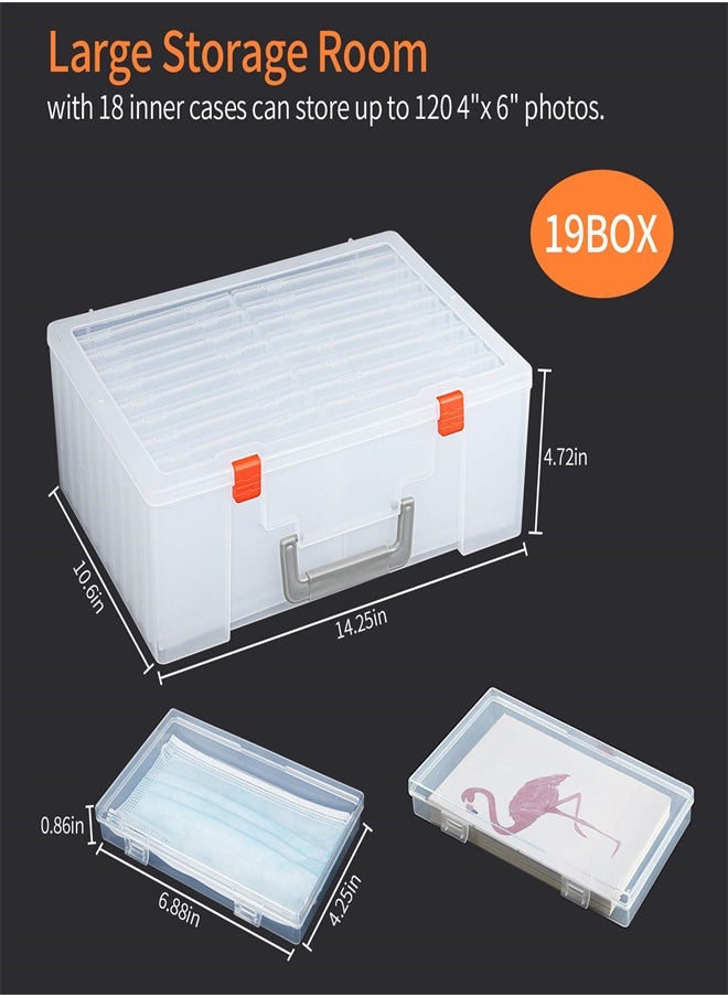 Clear Photo Storage Box, 4x6 Card Organizer with 18 Inner Storage Cases for Birthday Get Well Cards Photos, Crafts, Scrapbooking, Paper, Stickers, Tools Container Box  - Image 4