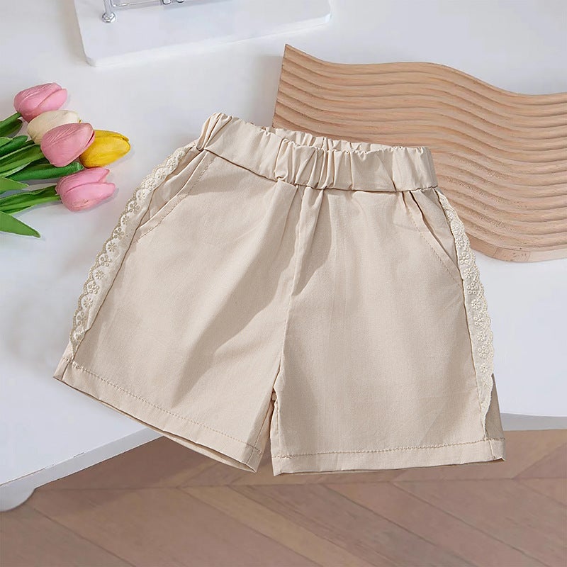 Girls' Summer Wide-Leg Pants All-Match Western-Style Shorts Pants Summer Children'S Summer Outfit Casual Lace Shorts - Image 5