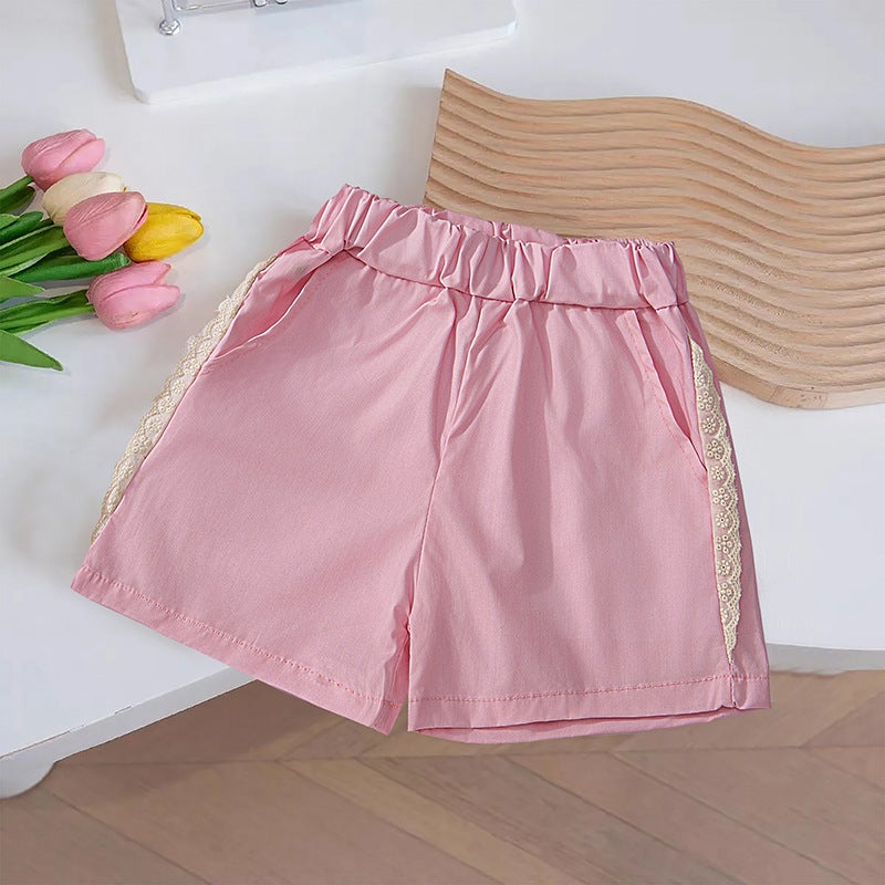 Girls' Summer Wide-Leg Pants All-Match Western-Style Shorts Pants Summer Children'S Summer Outfit Casual Lace Shorts - Image 4