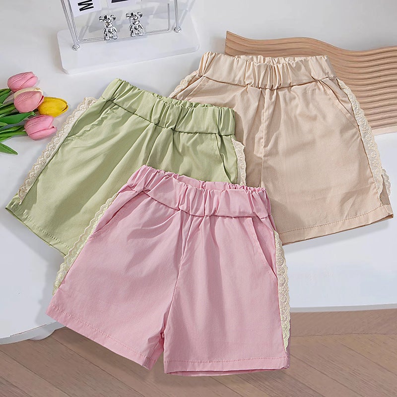 Girls' Summer Wide-Leg Pants All-Match Western-Style Shorts Pants Summer Children'S Summer Outfit Casual Lace Shorts - Image 2