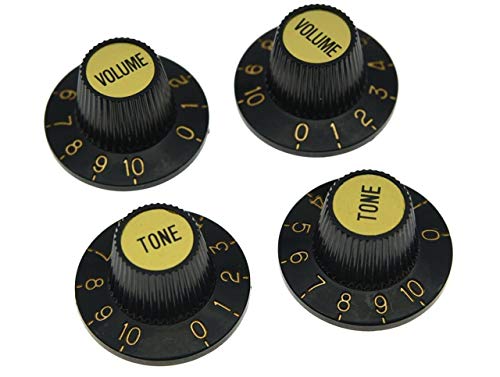 KAISH 4X Black with Gold Cap 24 Fine Spline LP Guitar Witch Hat Knobs Top Hat Knob for USA Les PaulSGES - Image 1