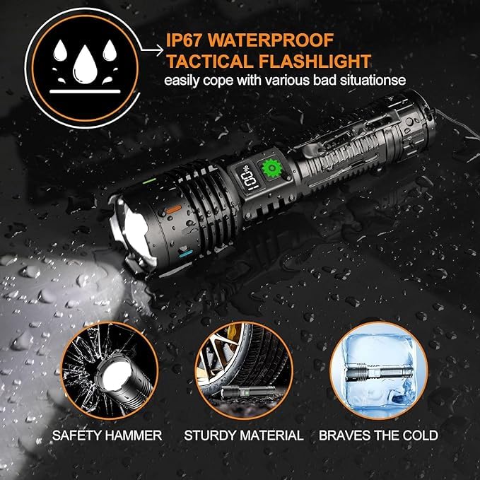 Kresal Flashlights LED High Lumens Rechargeable 250000 Lumens Super Bright Flash Light Handheld Flashlight High Powered Powerful Tactical Flashlight Waterproof for Emergency Camping - Image 3