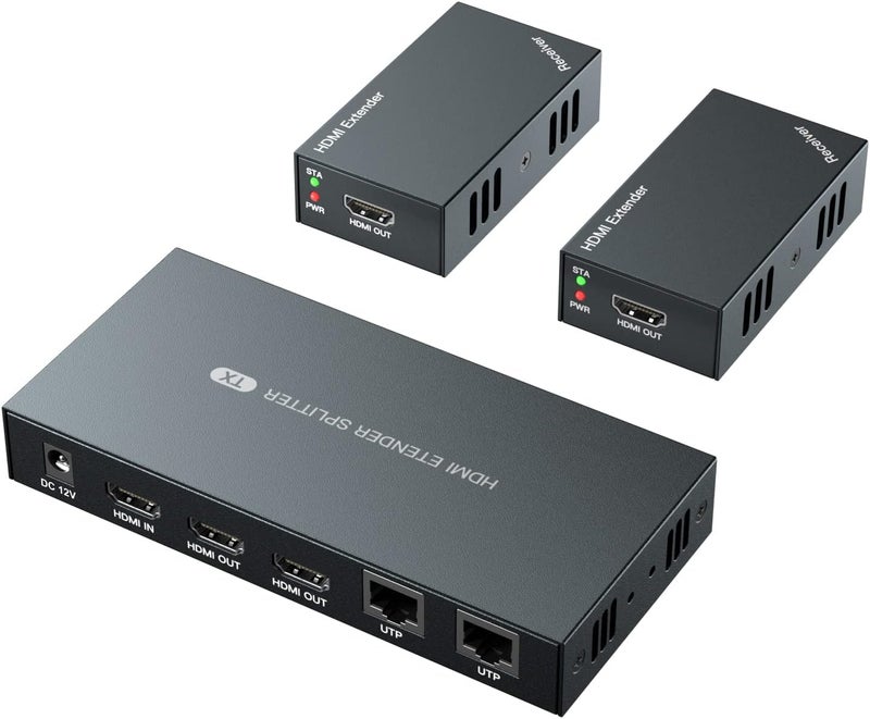 PWAYTEK موزع HDMI موسع 1x2 1080P@60Hz عبر كابل Ethernet Cat 5E/6/7 50م (165قدم) يدعم 2 HDMI خروج حلقة نسخ EDID وظيفة POC (1 في 2 خارج) - Image 1