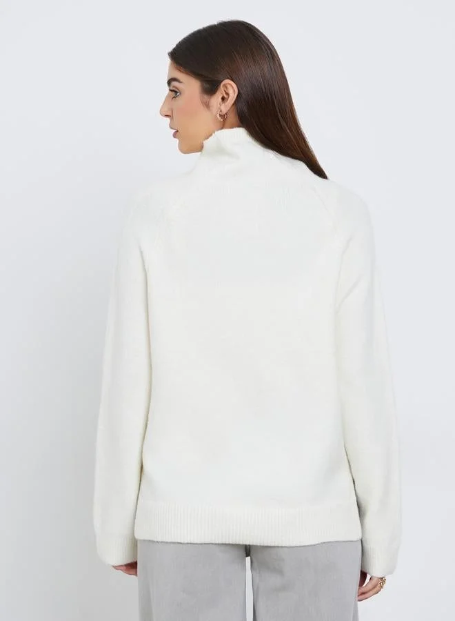 Styli Off White Regular Fit Sweater with Zip Detail