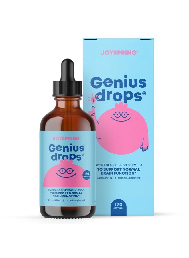 JoySpring Genius Drops Smartberry Vanilla | Herbal Focus Support for Kids with Ginkgo Biloba, Licorice Root, Gotu Kola Extract, Peppermint Leaf | Liquid Formula|1fl oz (30 Servings) - Image 1