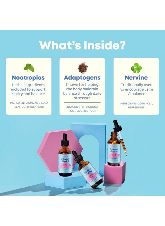 JoySpring Genius Drops Smartberry Vanilla | Herbal Focus Support for Kids with Ginkgo Biloba, Licorice Root, Gotu Kola Extract, Peppermint Leaf | Liquid Formula|1fl oz (30 Servings) - Image 2
