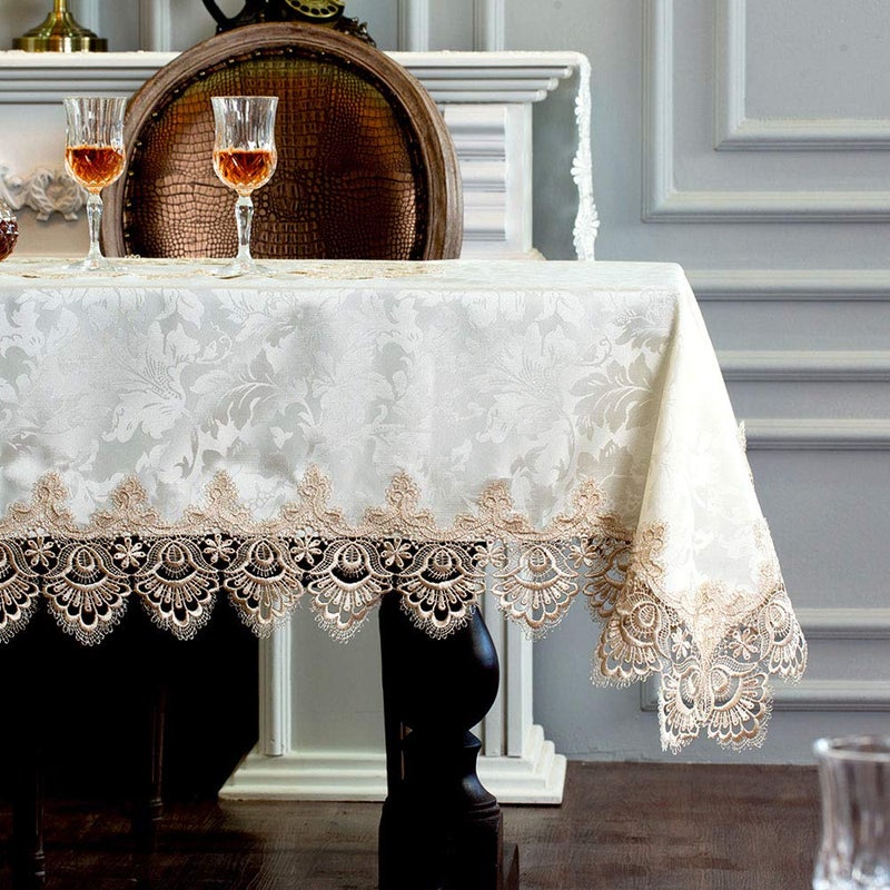 ARTABLE Lace Table Cloth Rectangle Spring Antique Flower Decor Macrame Tablecloth for Outdoor Farmhouse Rustic Kitchen Party Birthday Picnic (Light Brown, 52 x 70 Inch) - Image 1