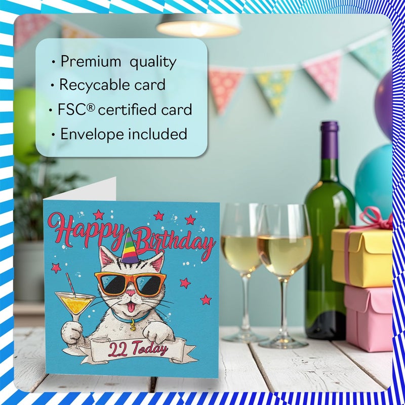 Stuff4 22nd Birthday Cards for Women Men - Meowgical Day - Happy Birthday Card for 22 Year Old Woman Man Aunt Cousin Sister Nephew  5.7 Inch Bday Greeting Cards - Image 3
