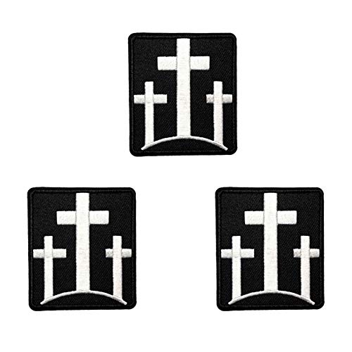 Cute-Patch Three Crosses Christian Motorcycle Biker Embroidered Iron On Patches - Image 1