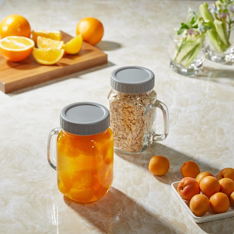 DRASTAR Iced Coffee Cup, 16 oz Mason Jar Cups with Handle, Small Glass Coffee Mugs with Straws and Acacia Lids, Drinking Glass Cups Set of 2, Smoothie, Overnight Oats Containers - Image 5