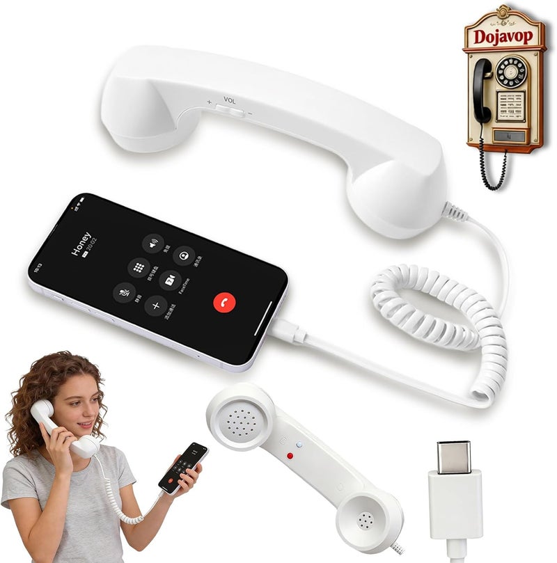 Dojavop Retro Phone Handset Home Decor Aesthetic for iPhone Landline Rotary Phone for Home Pop Corded Telephone Handset for Cell Phones Connect to House Old School Vintage Telephone Receiver (White) - Image 1
