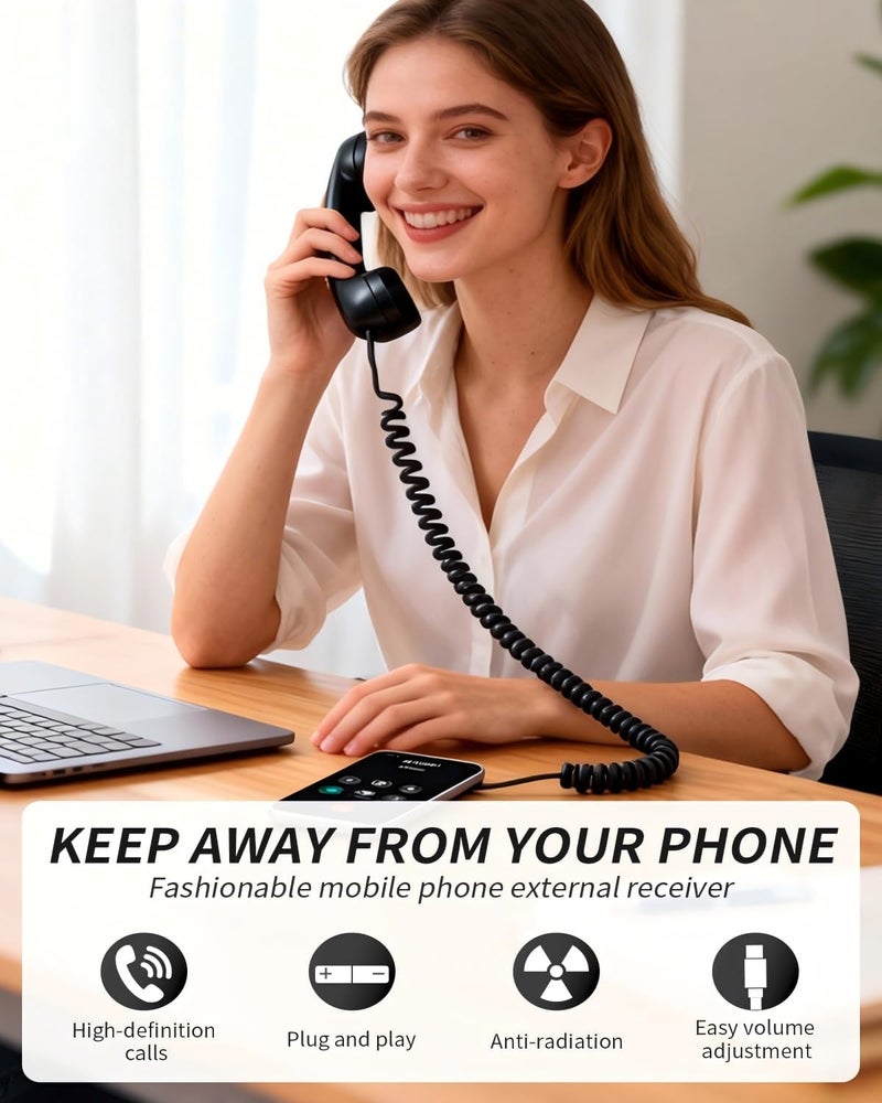 Dojavop Retro Phone Handset Home Decor Aesthetic for iPhone Landline Rotary Phone for Home Pop Corded Telephone Handset for Cell Phones Connect to House Old School Vintage Telephone Receiver (White) - Image 2